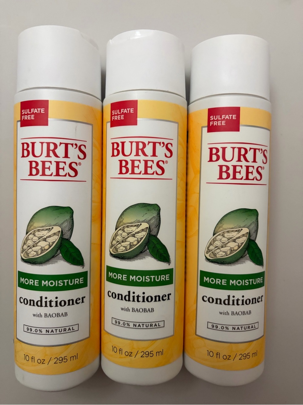 (3) Burt's Bees More Moisture Sulfate Free Conditioner with Baobab 10 FL OZ each